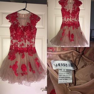 Sherri Hill red lace dress with nude bodice❤️